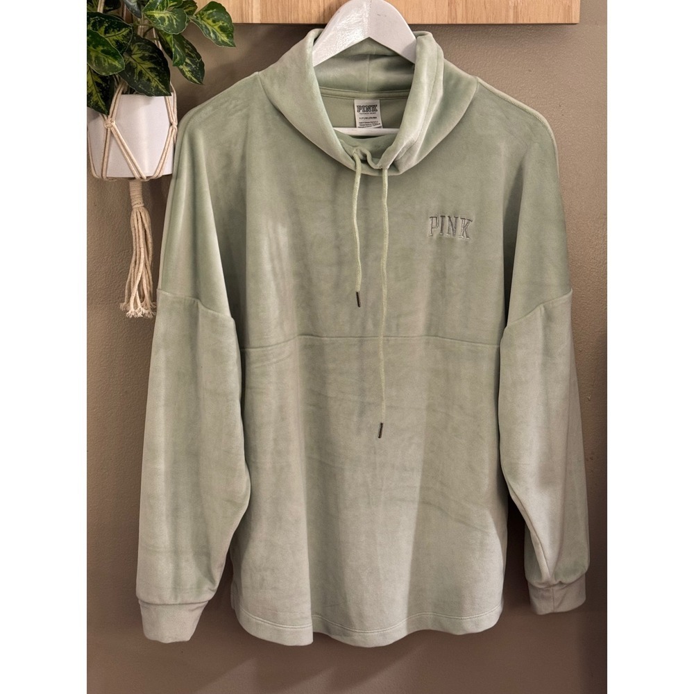 PINK Victoria's Secret Sage Green Velour Cowl Neck Oversized Sweatshirt Small